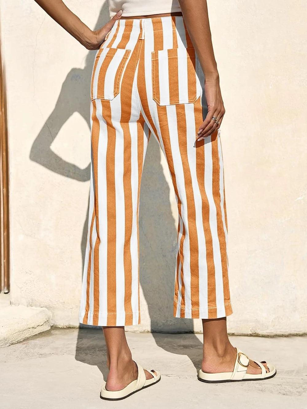 Striped High Waisted Wide Leg Jeans