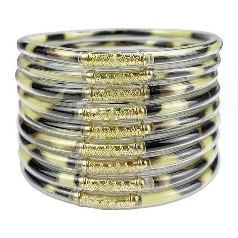 9-Piece Jelly Bangle Bracelets for Women, Trendy Solid Hue Bracelet Stacks, Stackable Jewelry for Party & Daily Wear, Party Wear, Solid Hues, Stacked Set, Basic, Female, Modern, Beads, Leopard Print, Champagne Gold, Beaded Bracelet Set, Fashionable Bracel