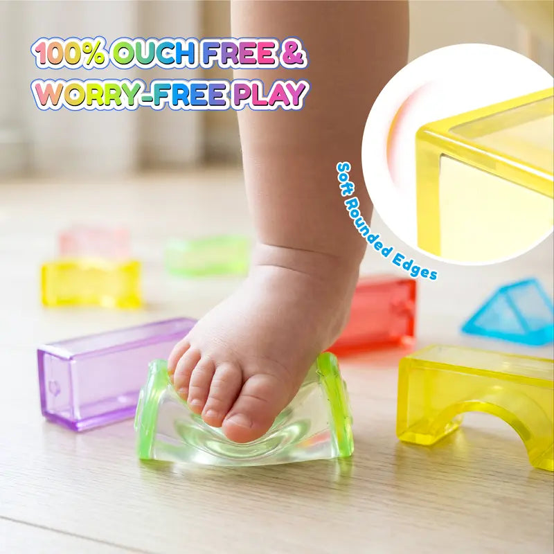 JOYSPOT Gummy Blocks Squishy Jelly Texture, Multi-Color Stacking Building Blocks Toy, Non-Toxic Sensory Play School Use, Safe Squeezable & Stretchable Stress-Relief,Gift for Kids Early Learning Preschool STEM ADHD Bathtoy Christmas Gifts, Halloween Gifts