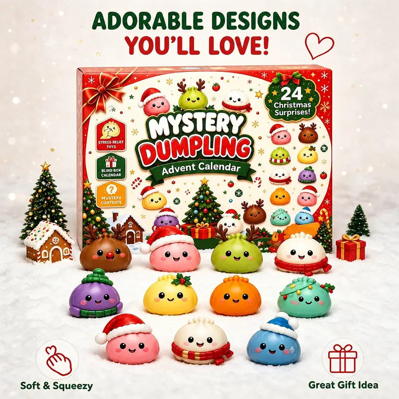 2026 Christmas Mini Squishies 24-Day Advent Calendar - Dumpling Squishy Unboxing Glitter Fidget Toys, Blind Box Quirky Whimsical Stress-Relief Indoor Recreation Gifts for Kids