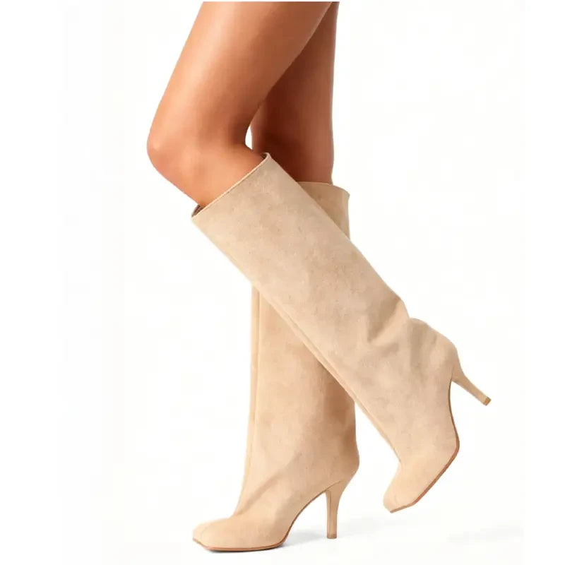 Chic Suede Square Toe Knee High Boots