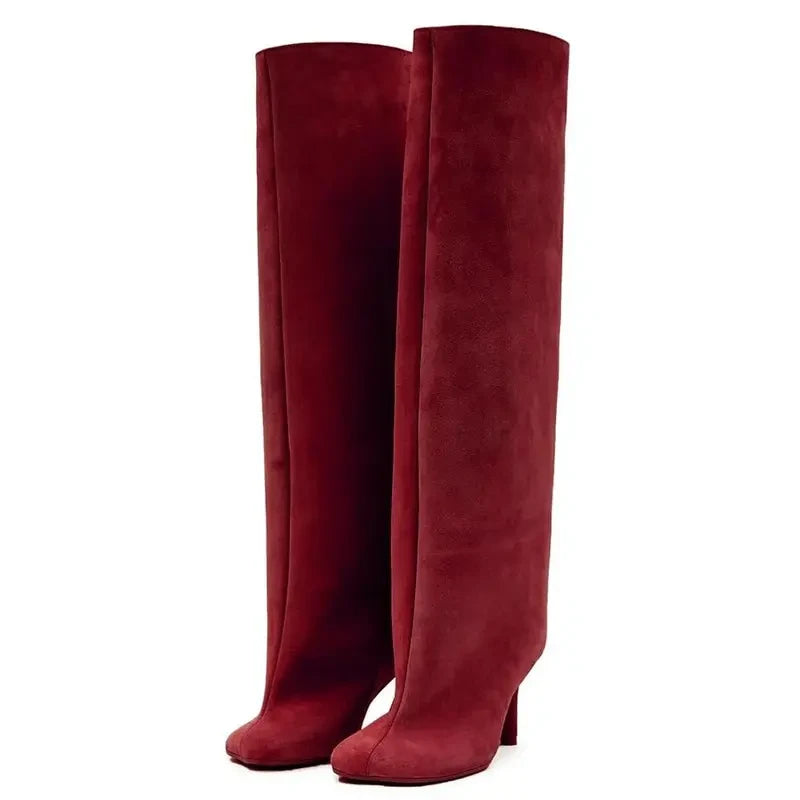 Chic Suede Square Toe Knee High Boots