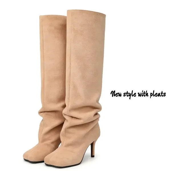 Chic Suede Square Toe Knee High Boots
