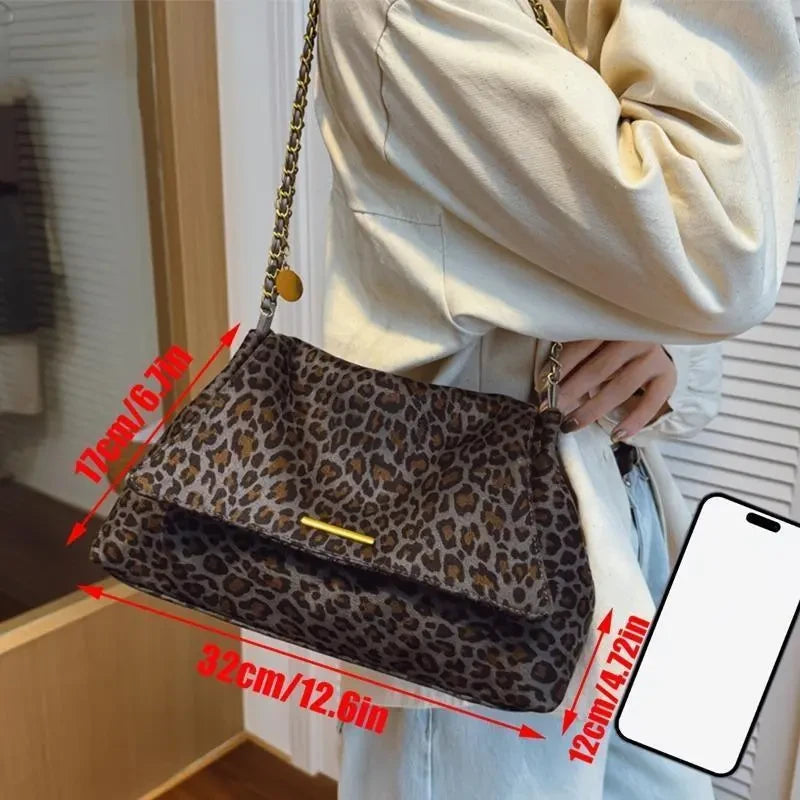 Faux Suede Leopard Print Shoulder Bag