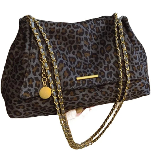 Faux Suede Leopard Print Shoulder Bag