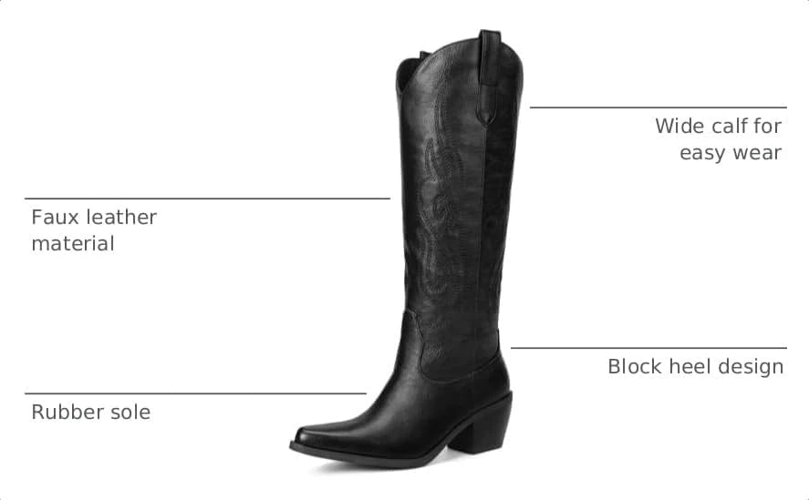 Embroidered Knee High Cowboy Boots