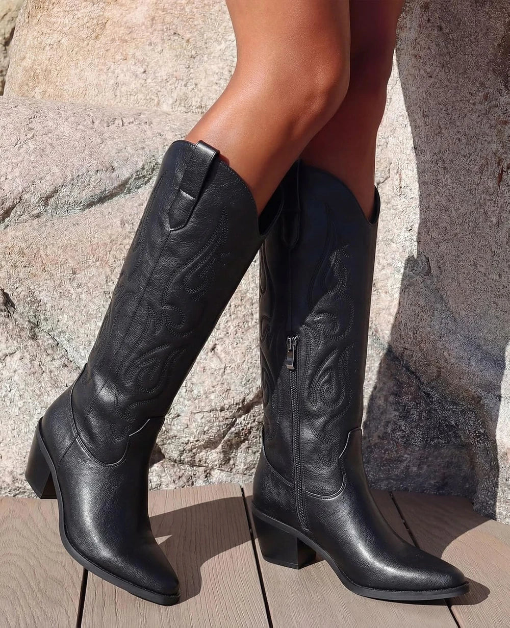 Embroidered Knee High Cowboy Boots
