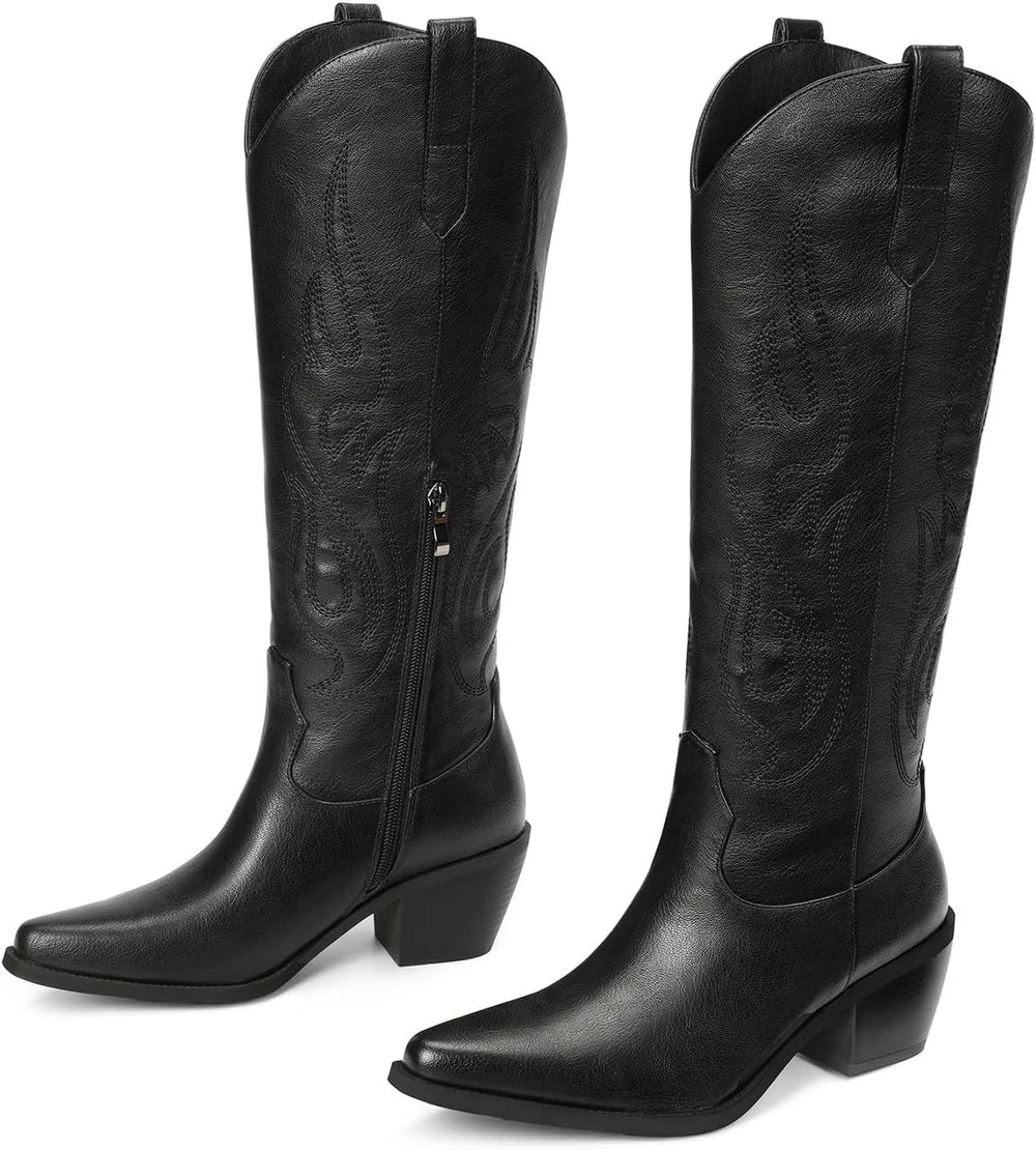 Embroidered Knee High Cowboy Boots