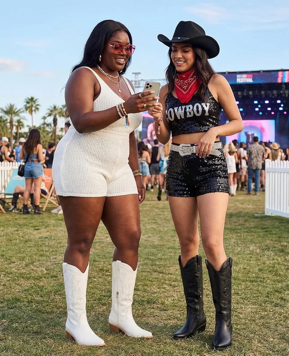 Embroidered Knee High Cowboy Boots