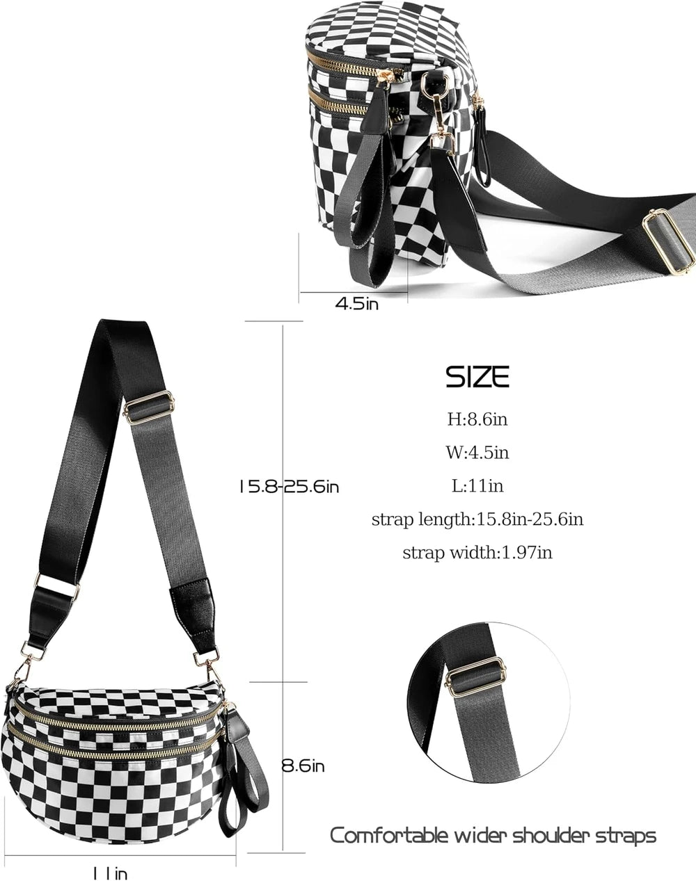 Spacious Checkered Nylon Crossbody Bag