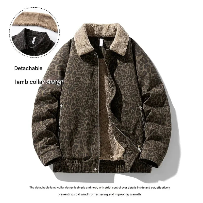 Vintage Leopard Print Fleece Lined Jacket