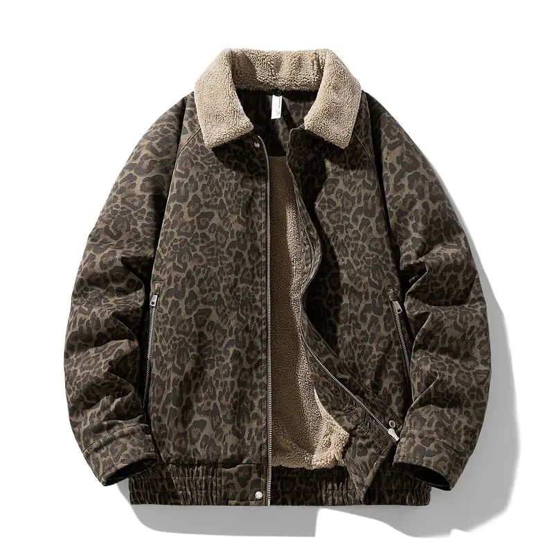 Vintage Leopard Print Fleece Lined Jacket