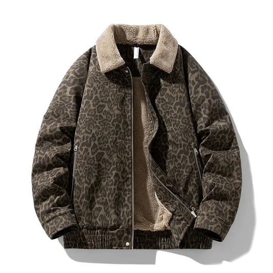 Vintage Leopard Print Fleece Lined Jacket