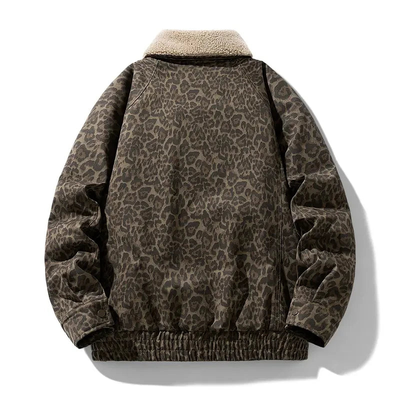 Vintage Leopard Print Fleece Lined Jacket