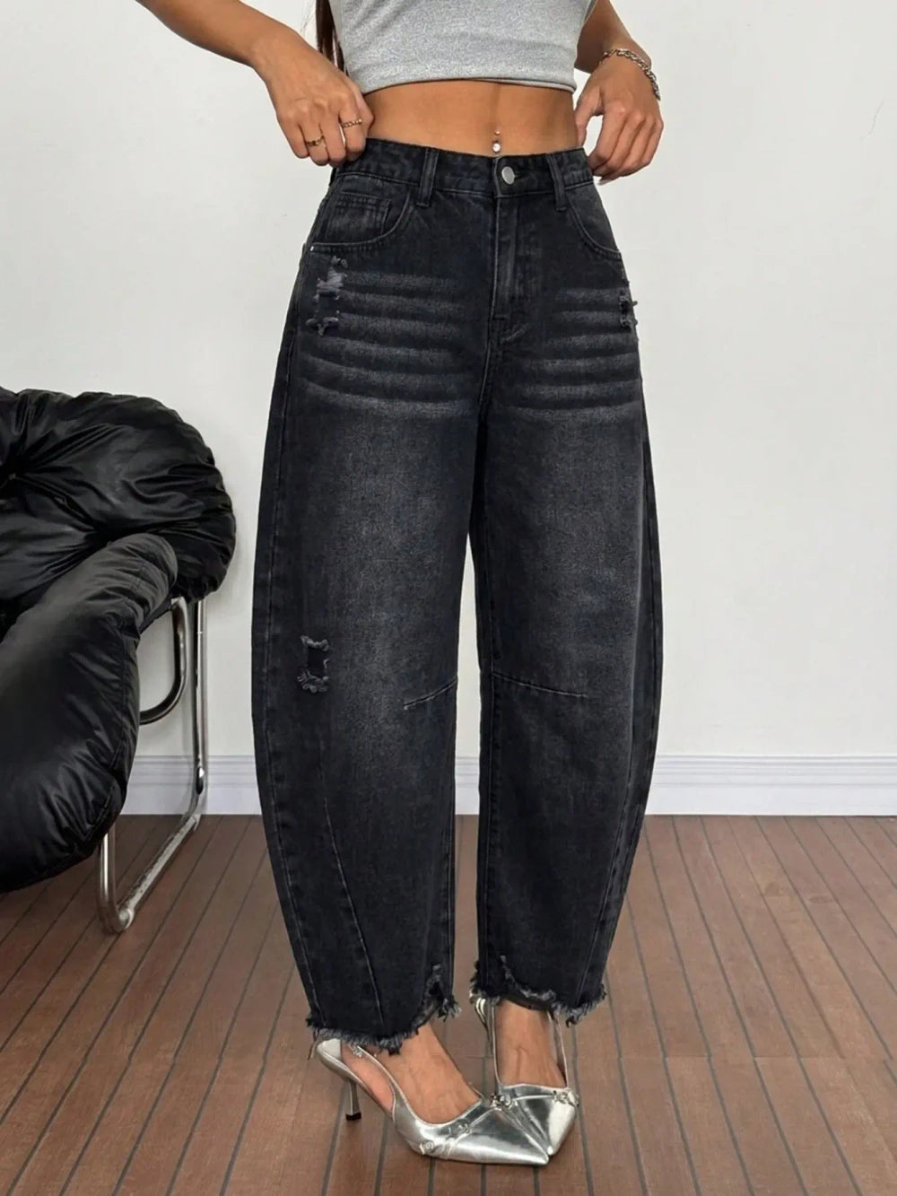 Distressed Wide Leg Denim Jeans