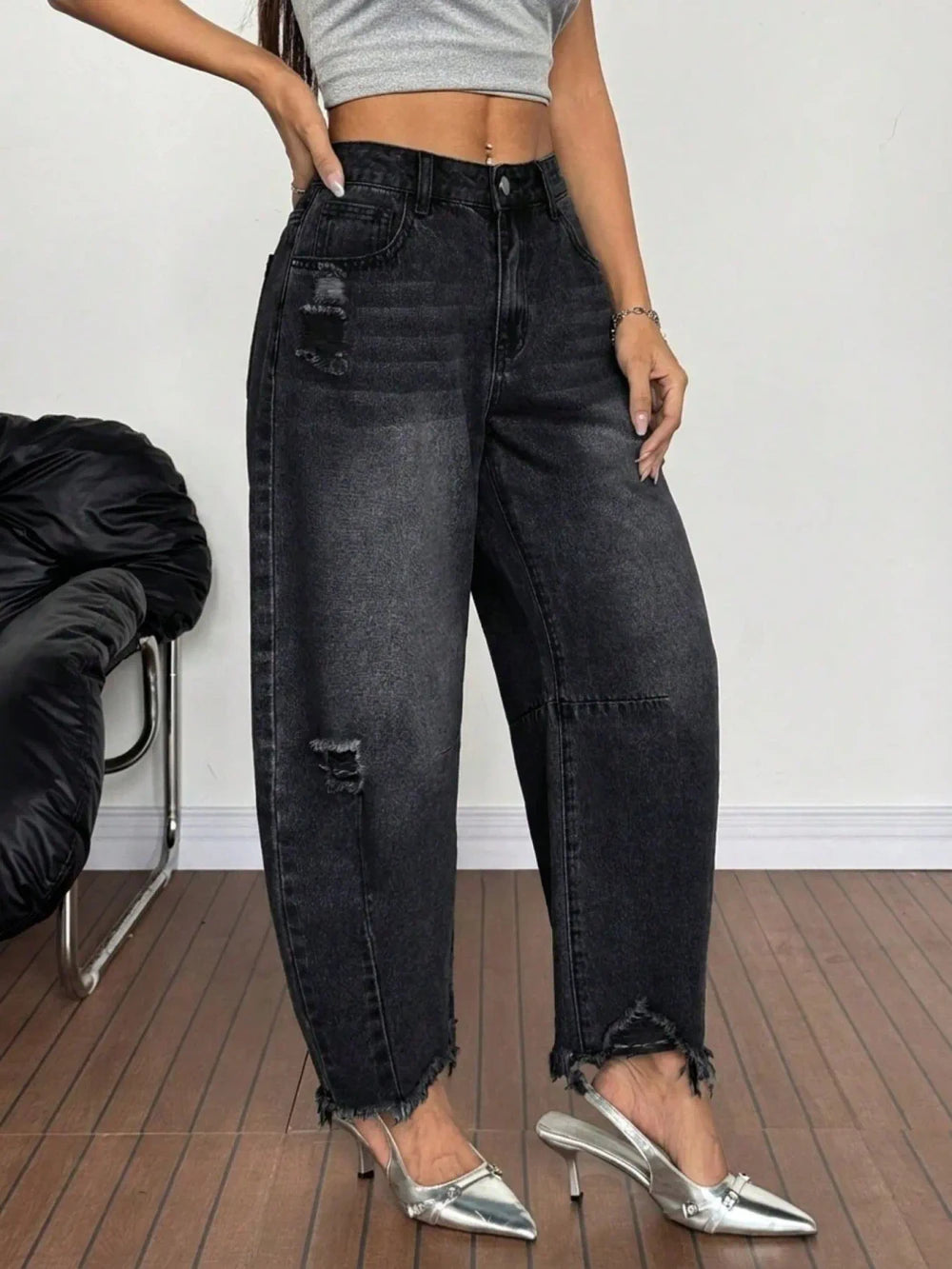 Distressed Wide Leg Denim Jeans