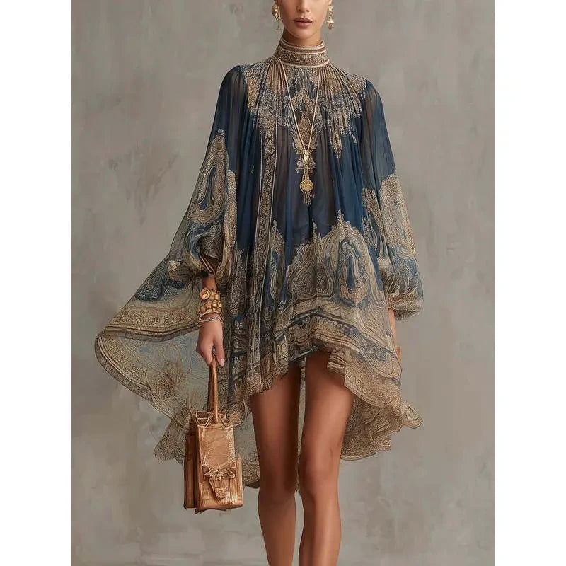 Vintage Printed Chiffon Casual Dress