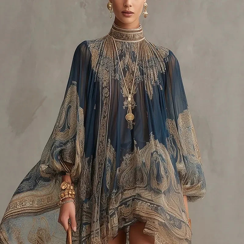 Vintage Printed Chiffon Casual Dress