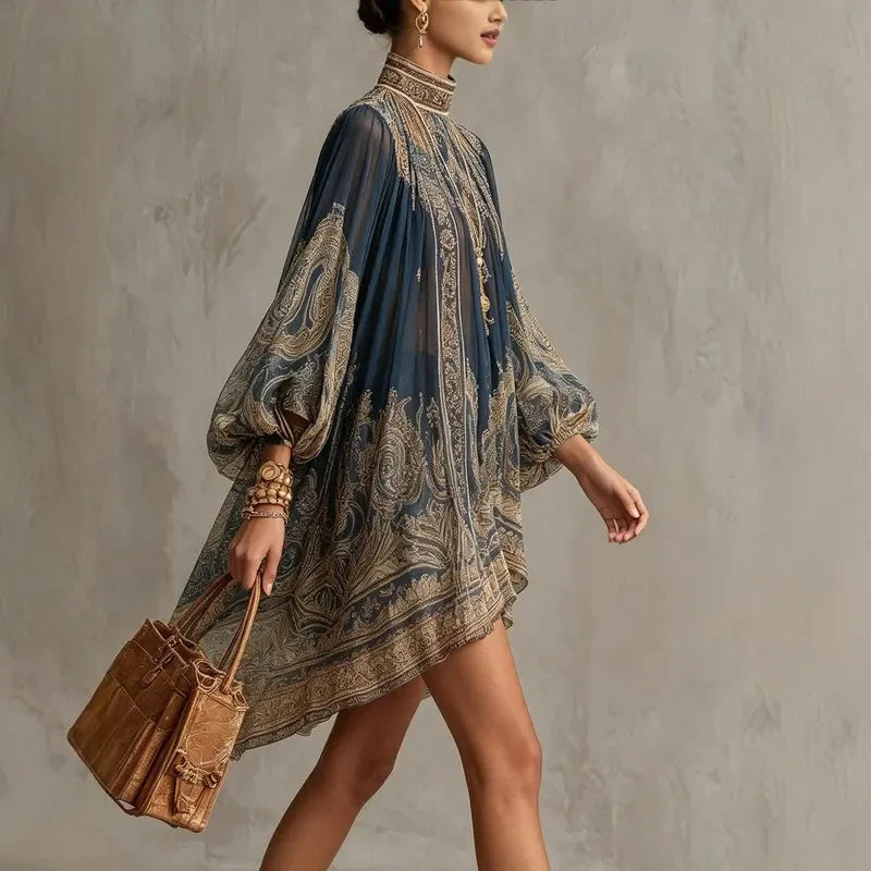 Vintage Printed Chiffon Casual Dress