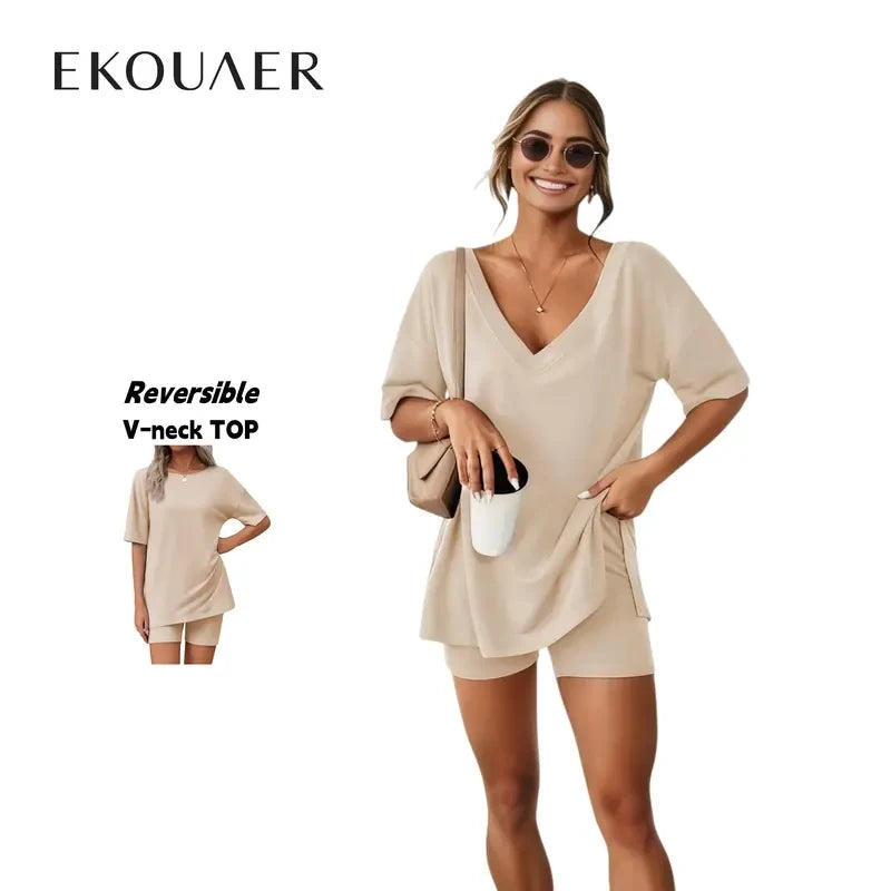 Ekouaer Oversized Lounge Pajama Set
