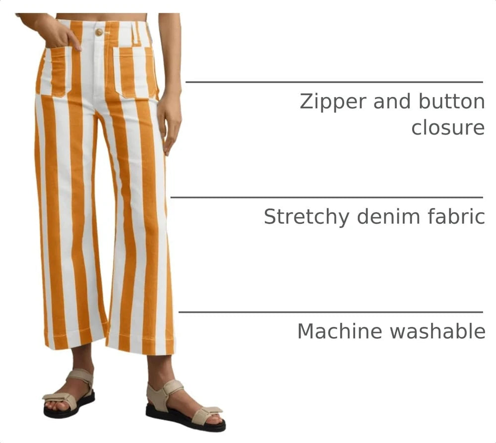 Striped High Waisted Wide Leg Jeans