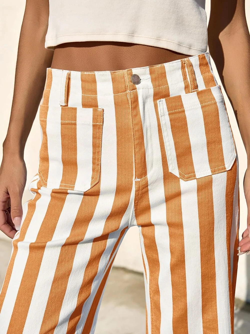 Striped High Waisted Wide Leg Jeans
