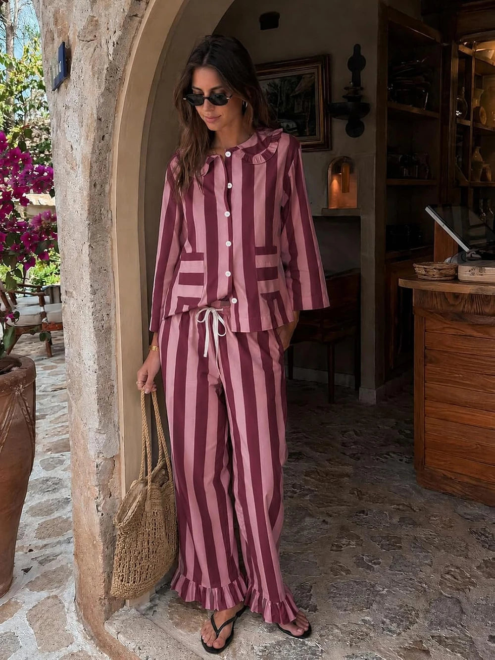 Striped Long Sleeve Lounge Set
