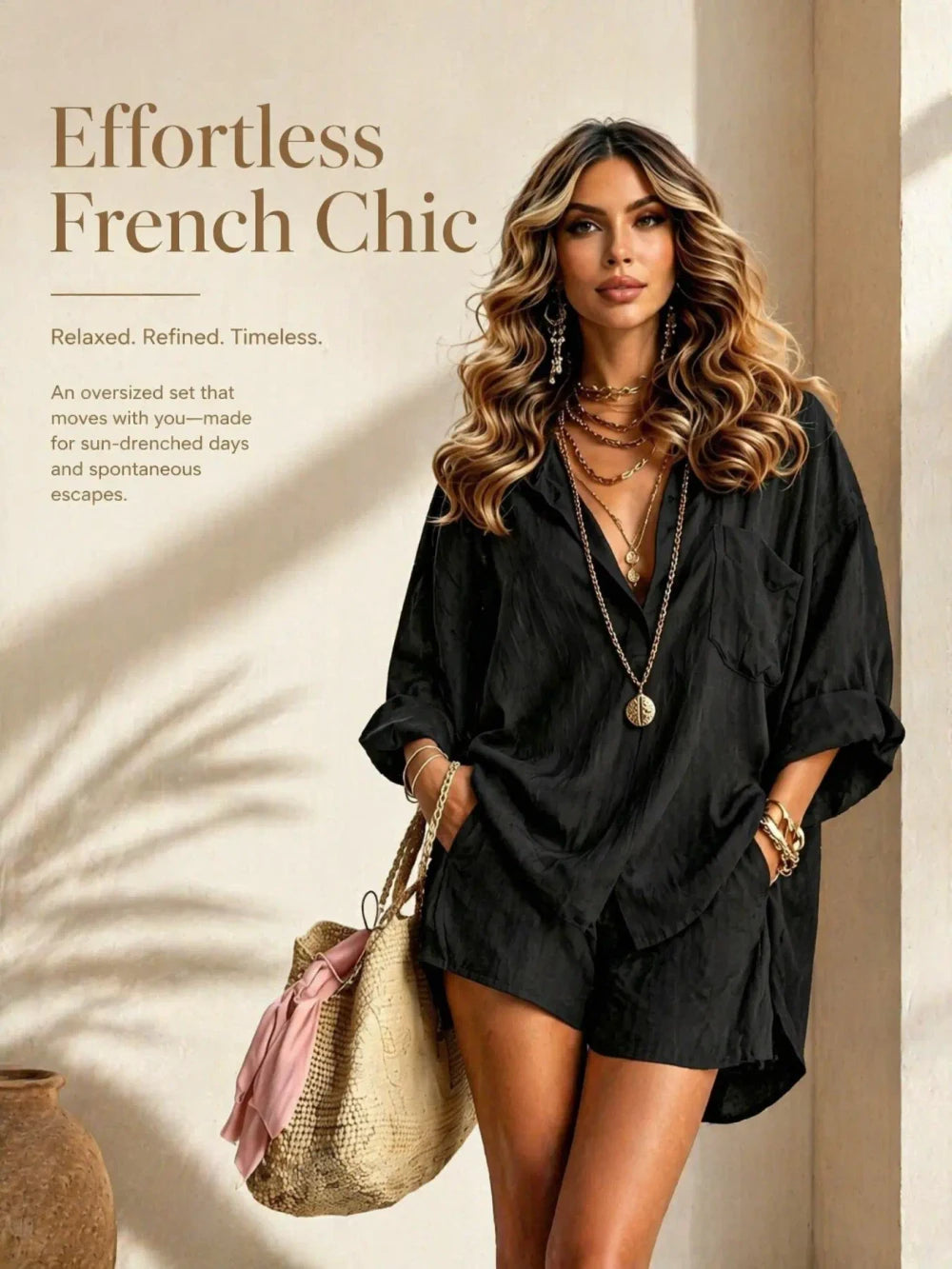 Oversized Beach Shorts Shirt Set