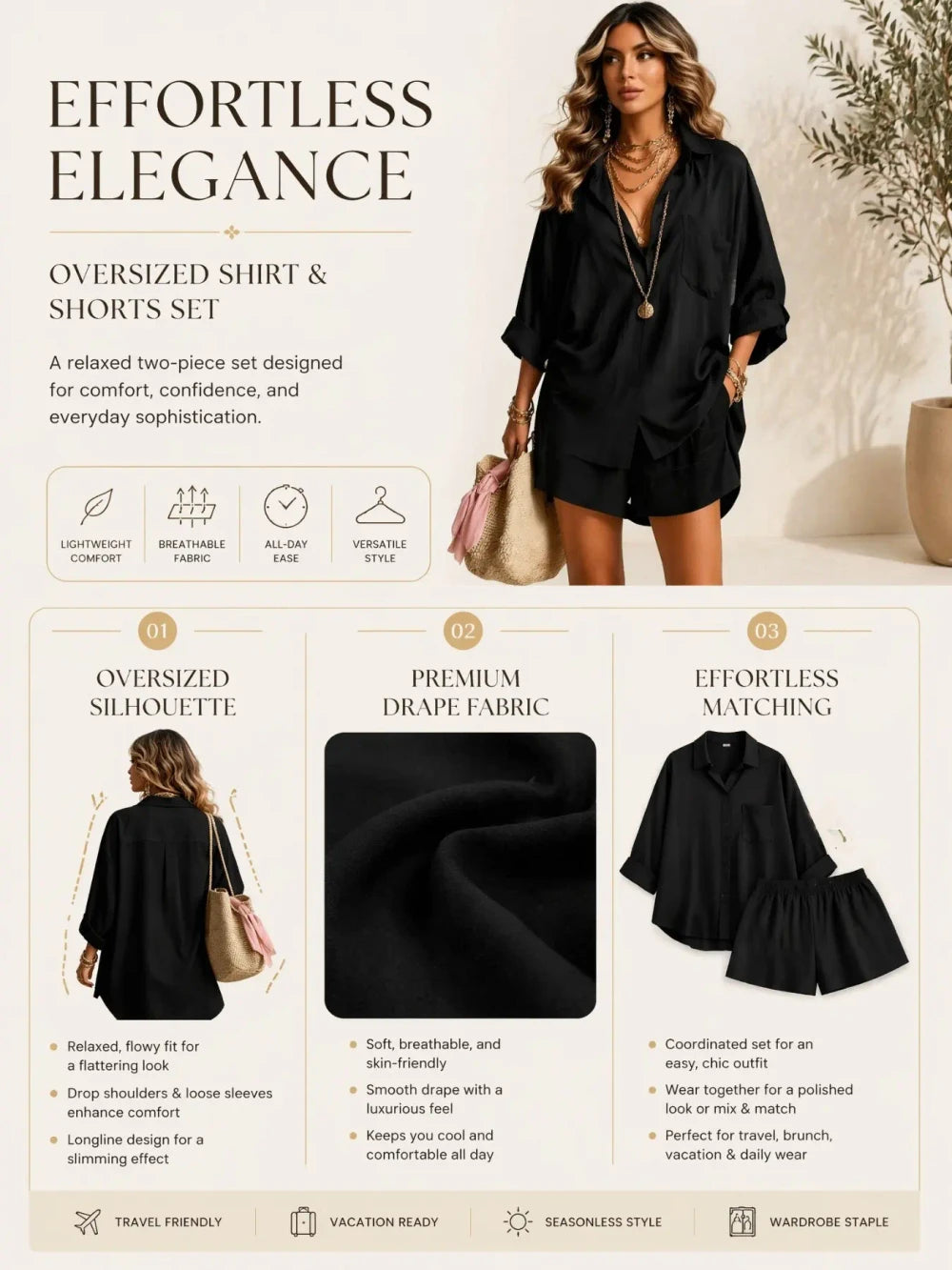Oversized Beach Shorts Shirt Set