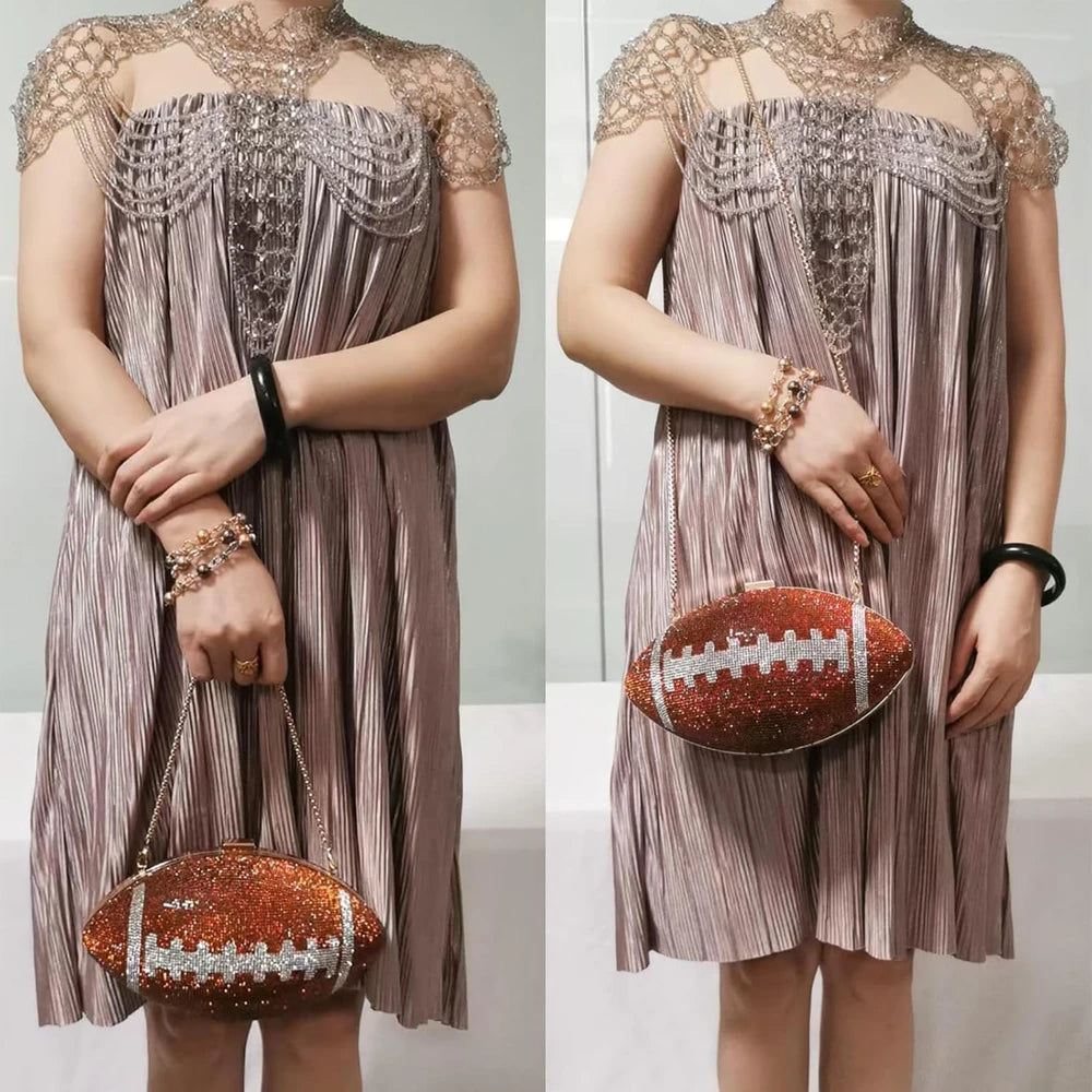 Football Shaped Rhinestone Crossbody Bag