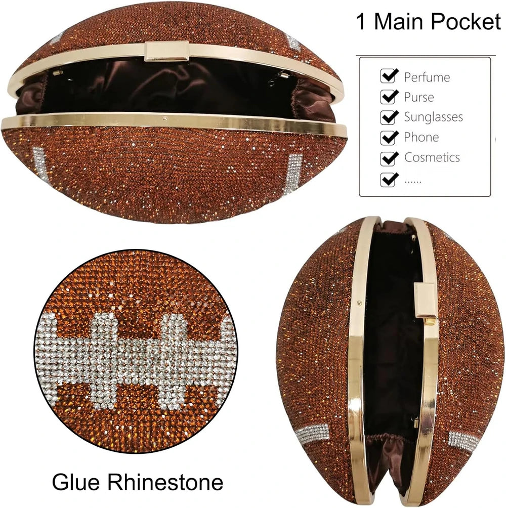 Football Shaped Rhinestone Crossbody Bag