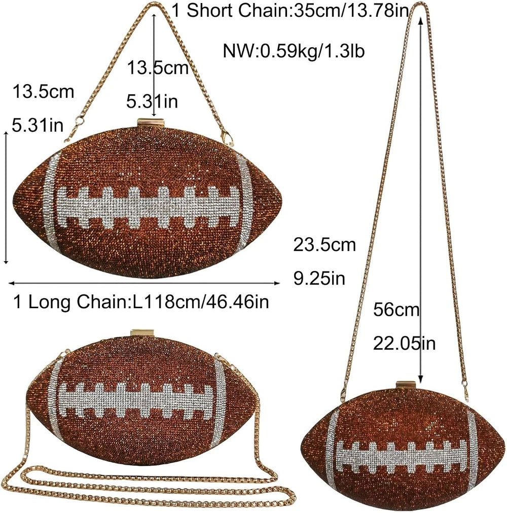 Football Shaped Rhinestone Crossbody Bag