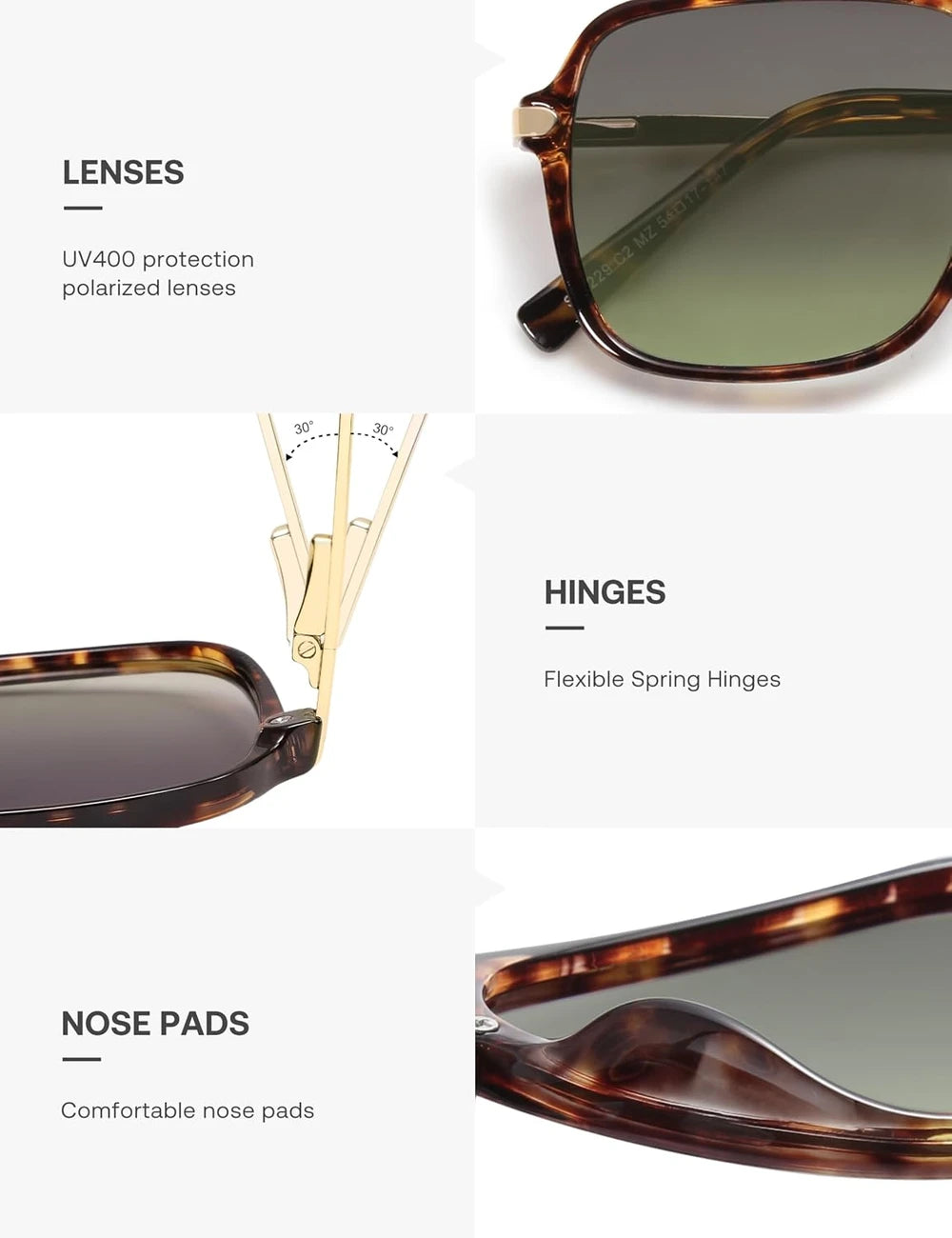 SOJOS Polarized Square Aviator Sunglasses