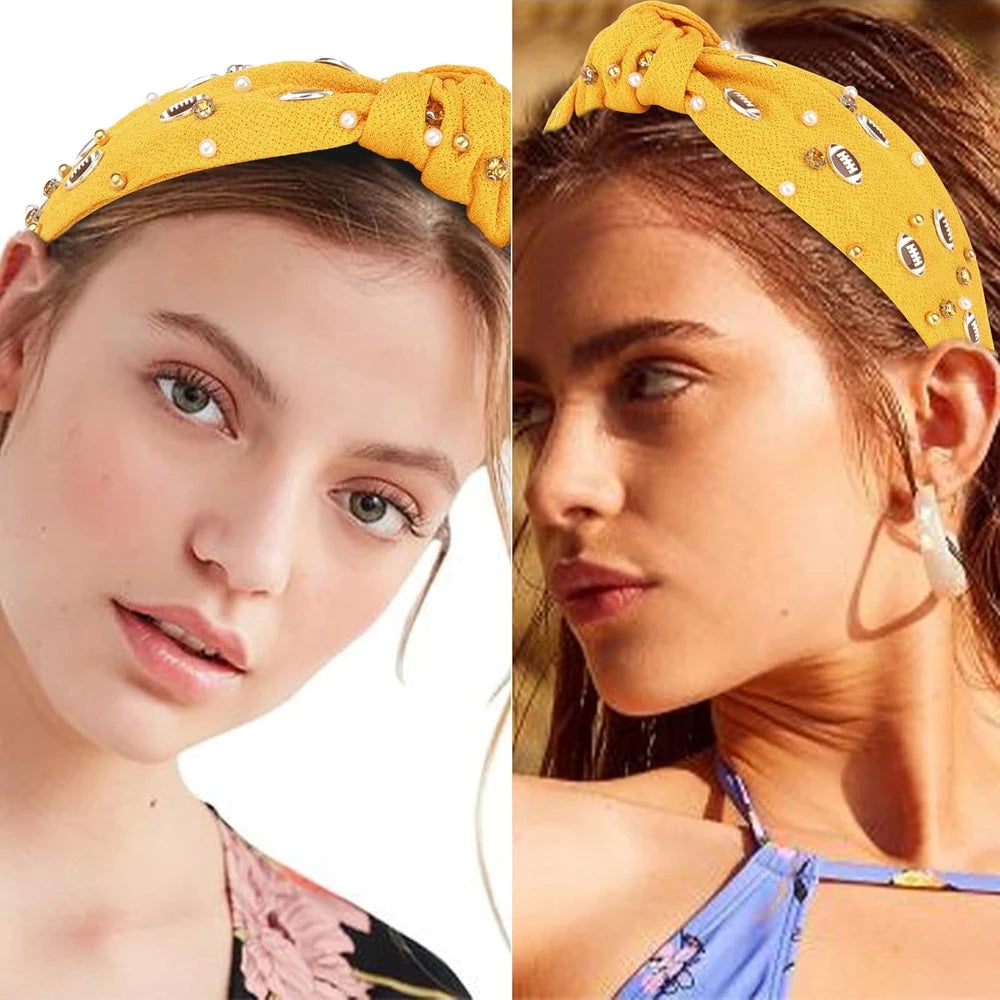 Football Rhinestone Knotted Headband