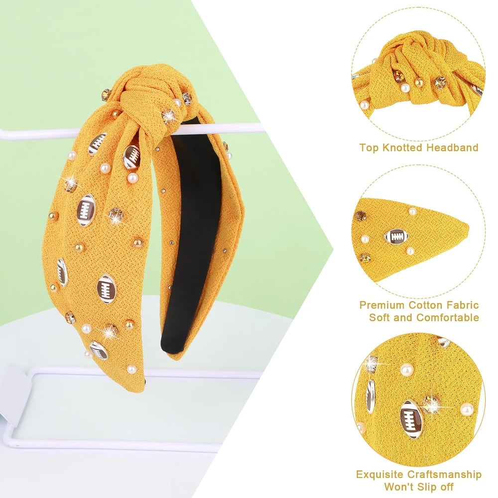 Football Rhinestone Knotted Headband