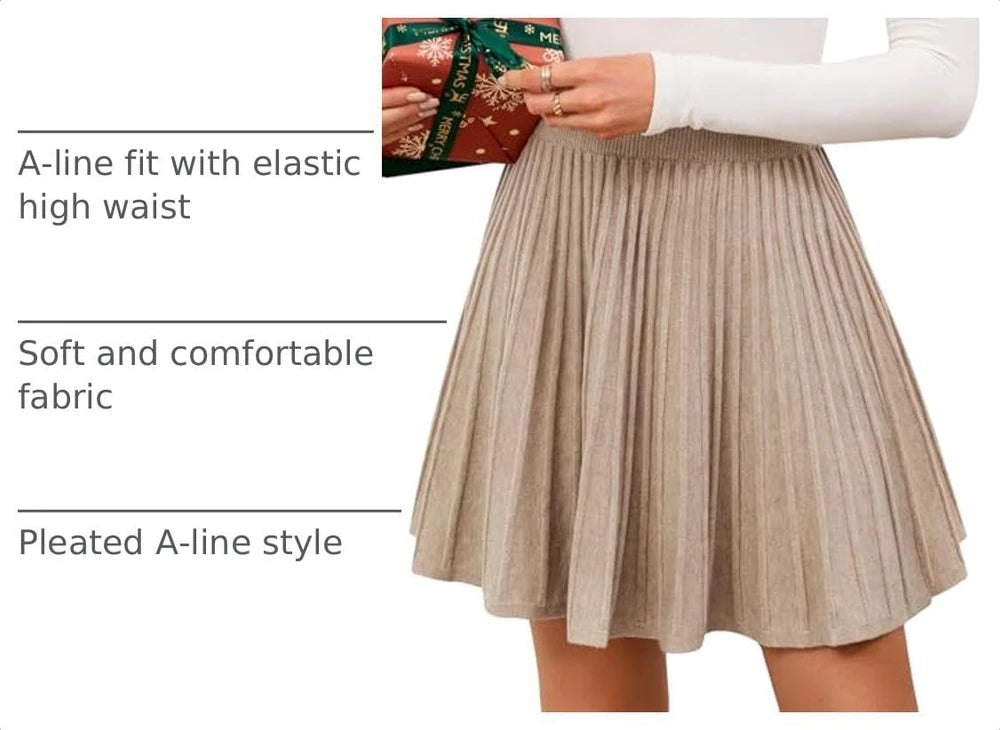 Pleated Knit Mini Skirt
