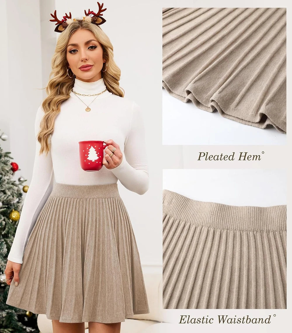 Pleated Knit Mini Skirt