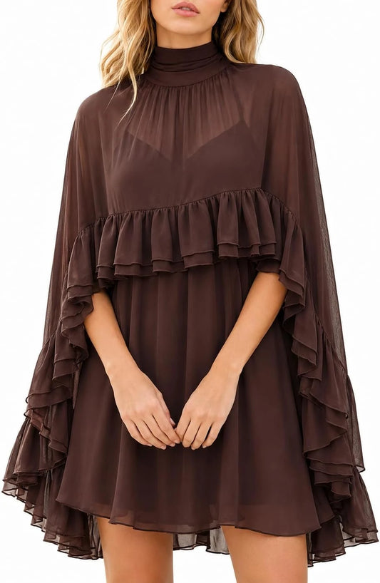 Chiffon Cape Mini Dress