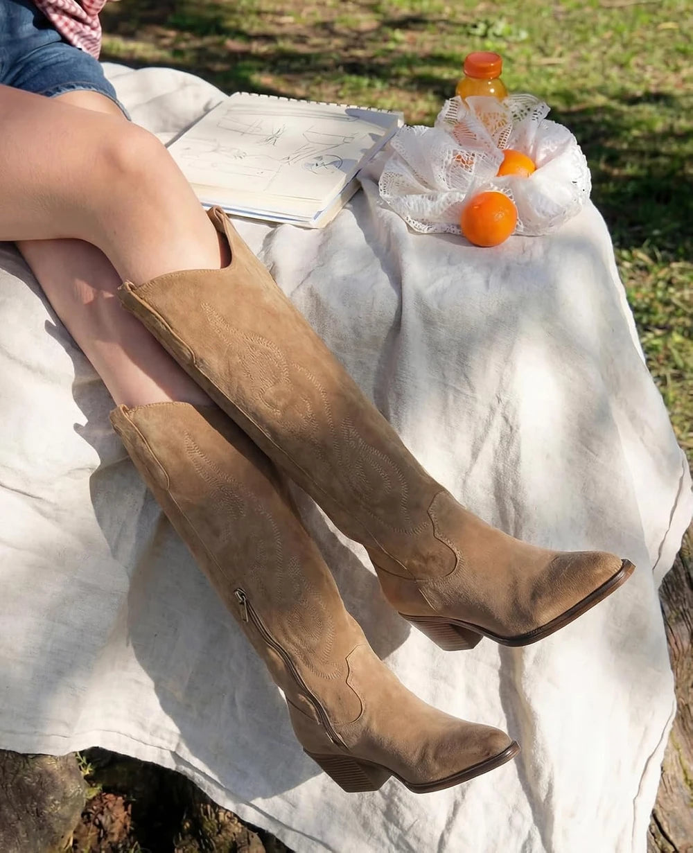 Embroidered Knee High Cowboy Boots