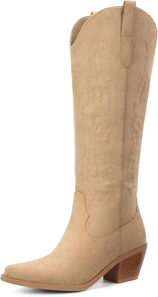Embroidered Knee High Cowboy Boots