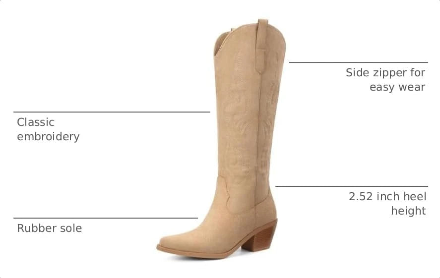 Embroidered Knee High Cowboy Boots