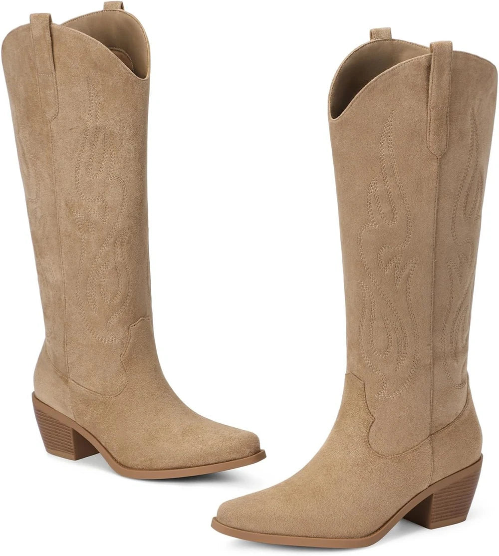 Embroidered Knee High Cowboy Boots