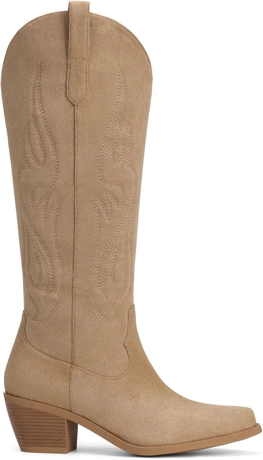 Embroidered Knee High Cowboy Boots