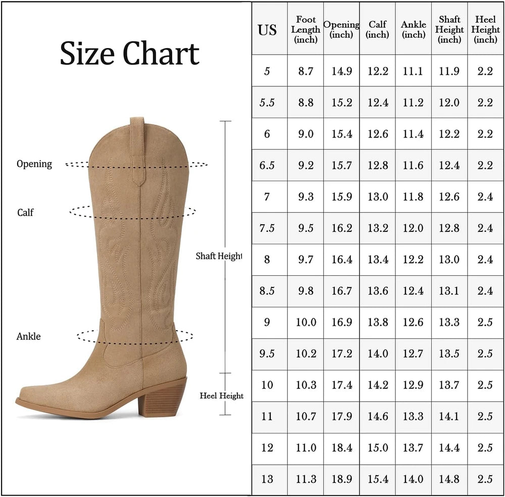Embroidered Knee High Cowboy Boots