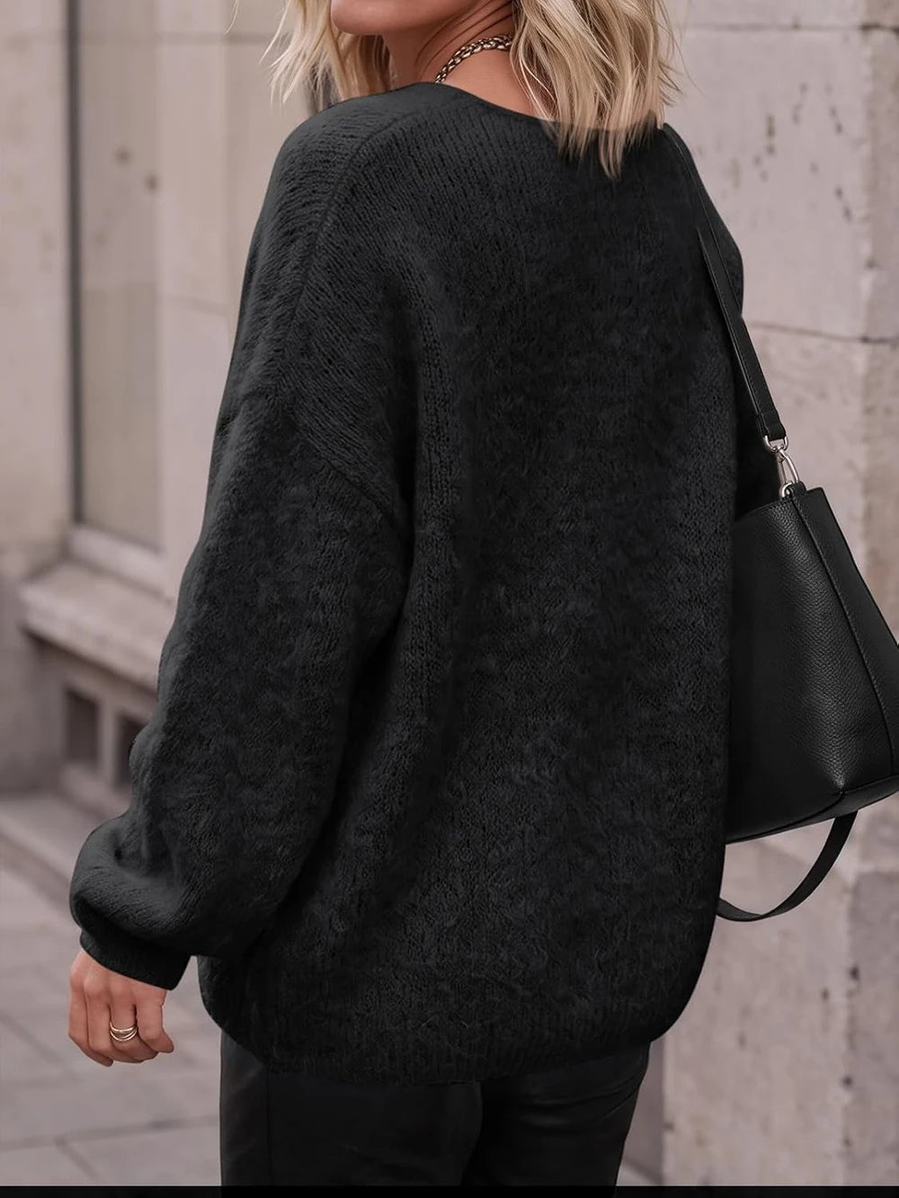 Oversized Chunky Knit V-Neck Sweater