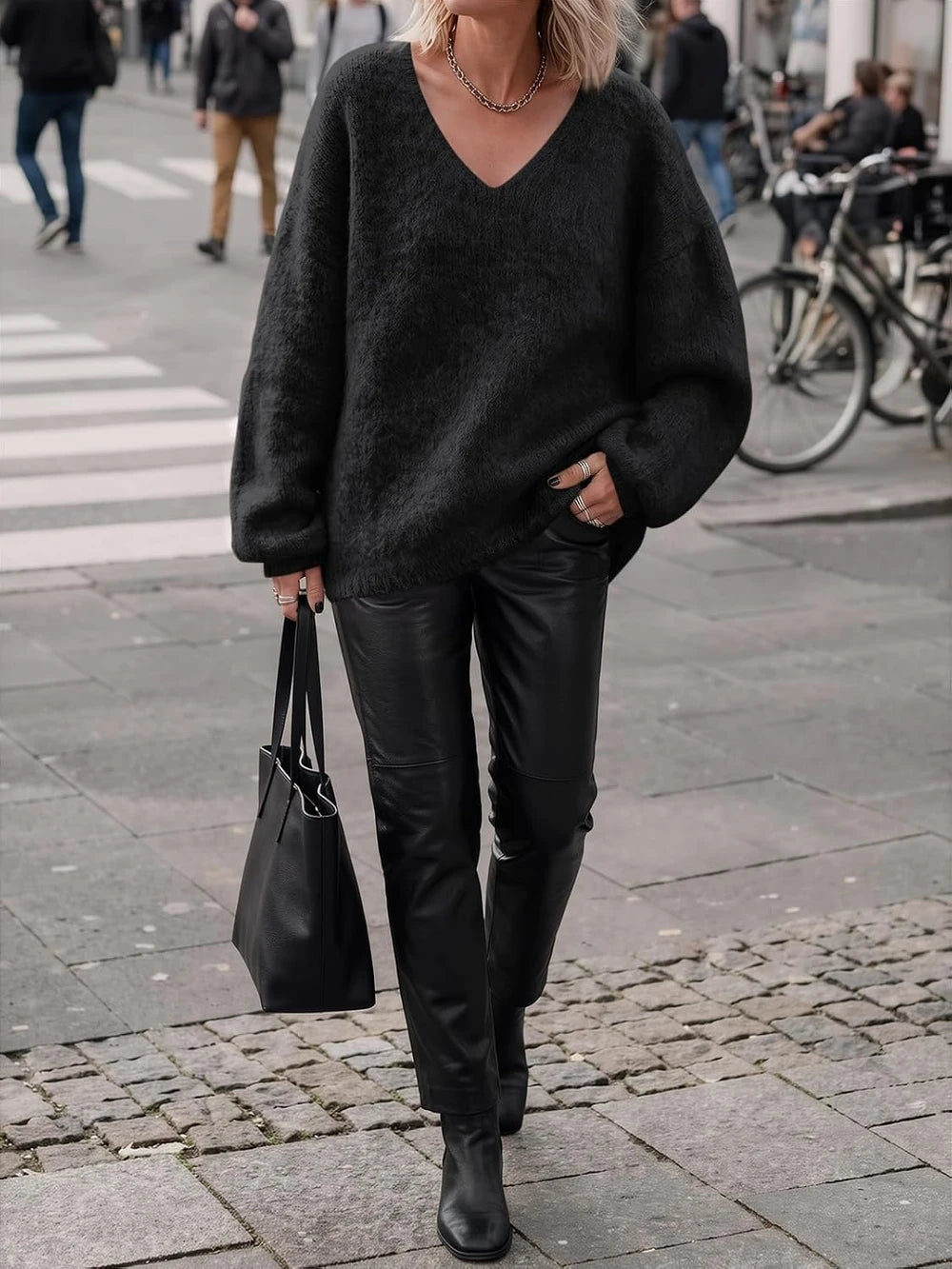 Oversized Chunky Knit V-Neck Sweater