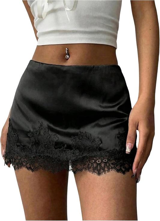 SweatyRocks Satin Lace Mini Skirt