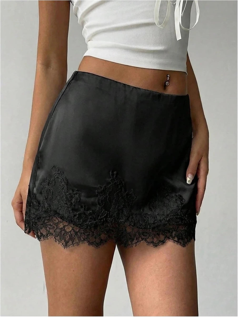 SweatyRocks Satin Lace Mini Skirt