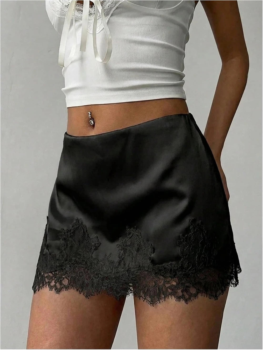 SweatyRocks Satin Lace Mini Skirt