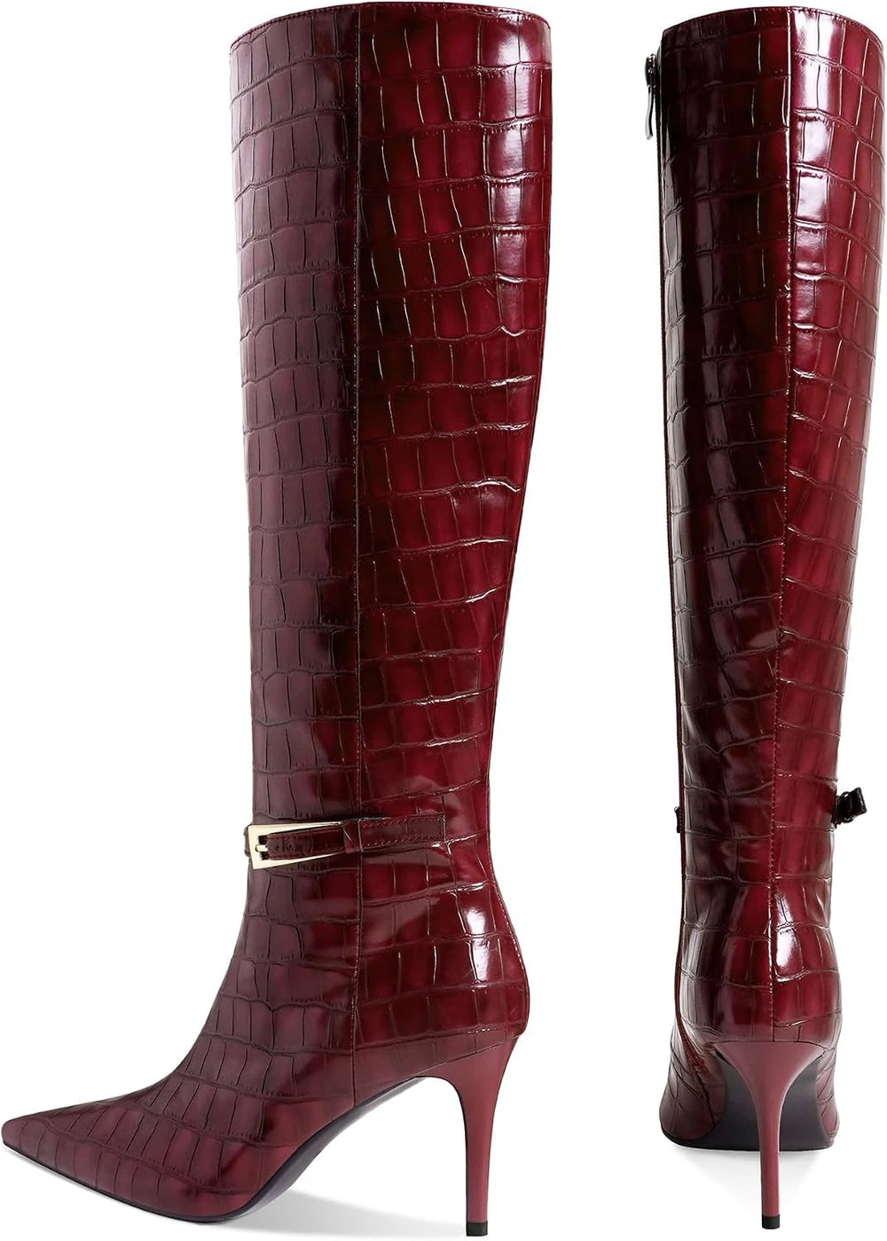 Croc Embossed Knee High Boots